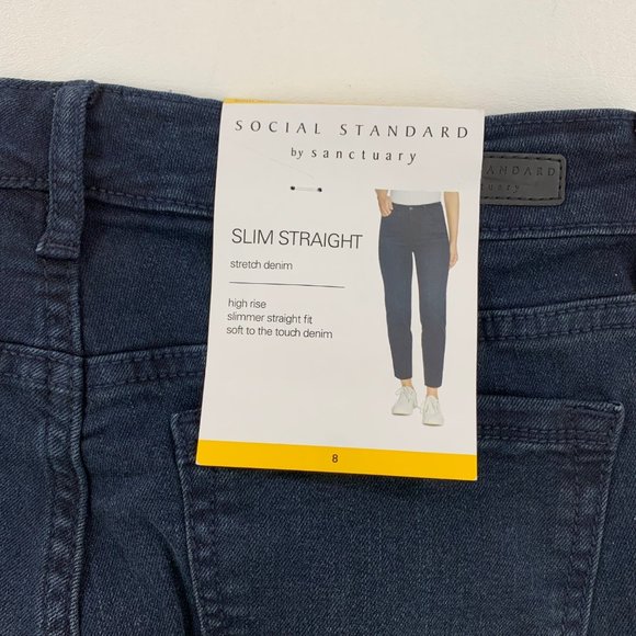 Social Standard Women's Pants 8 Slim Straight Stretch Denim Jeans Nighthawk Blue - Picture 4 of 10